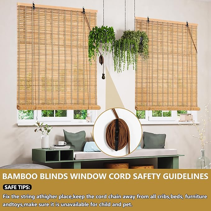 40x72 Inch Bamboo Blinds for Interior Windows, UV Protection Roman Bamboo - Image 4