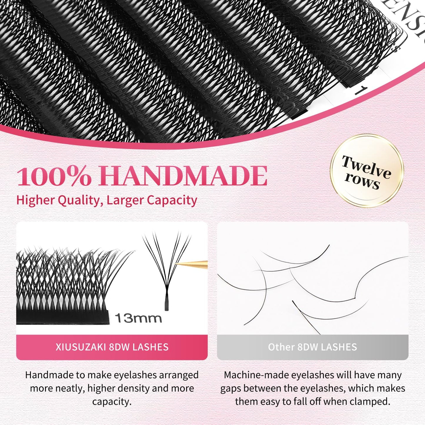 Lash Extensions Double Tips 4D Eyelash Extensions W Shape 0.07mm Thickness C Curl Mix 8-15mm Premade Fans Easy Fan Volume Lashes Matte Black Crisscross(W-4D-Double Tips-0.07-C,8-15mm Mix)