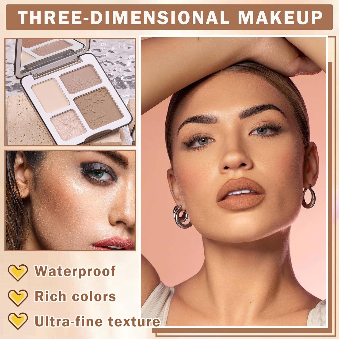 Contour Powder Highlighter Powder Contour Palette,2 In 1 Highlighter Contour Palette,Shimmer Powder Highlighter Matte Powder Contour Palette,Face Contorno Maquillaje-Warm Brown