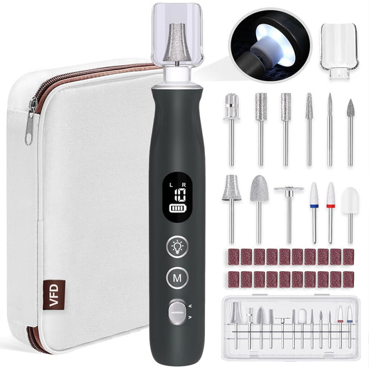 Electric Nail File Drill, Cordless 2000 mAh Rechargeable Nail Filer Electric 12 in 1 Kit Nail Grinder Tool Portable Professional Nail Dril Machine for Acrylic Manicure and Thick Toenails Grinder Care