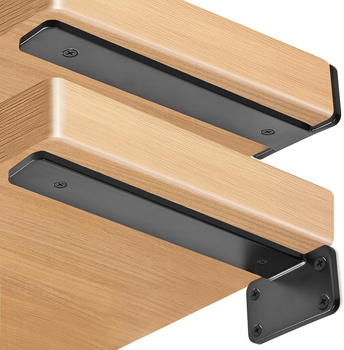 6 Pack - 6 inch Black Hidden L Shelf Bracket Iron Floating Shelf Brackets - Image 3