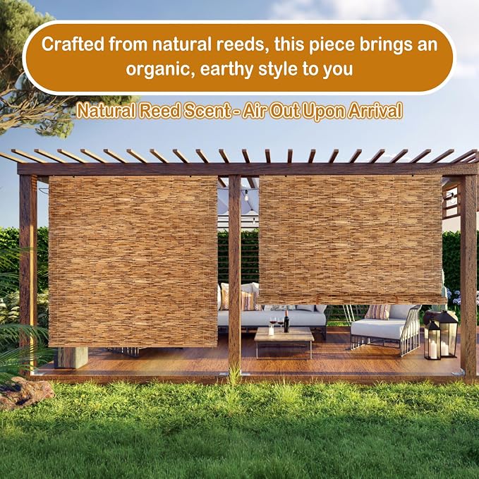 DoubleFill 2 Pcs Bamboo Shades Outdoor Reed Roll Up Blinds 72" W x 72" H - Image 5