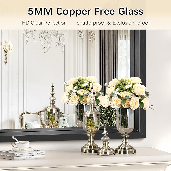 Bathroom Mirror, 42 x 30 Inch Brushed Black Rectangle Mirror, 0.6" Thickened - Image 7