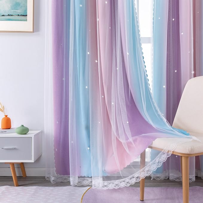 XiDi Curtains for Bedroom Decor, Rainbow Pink Purple/34/79 by Addsomecolortolife