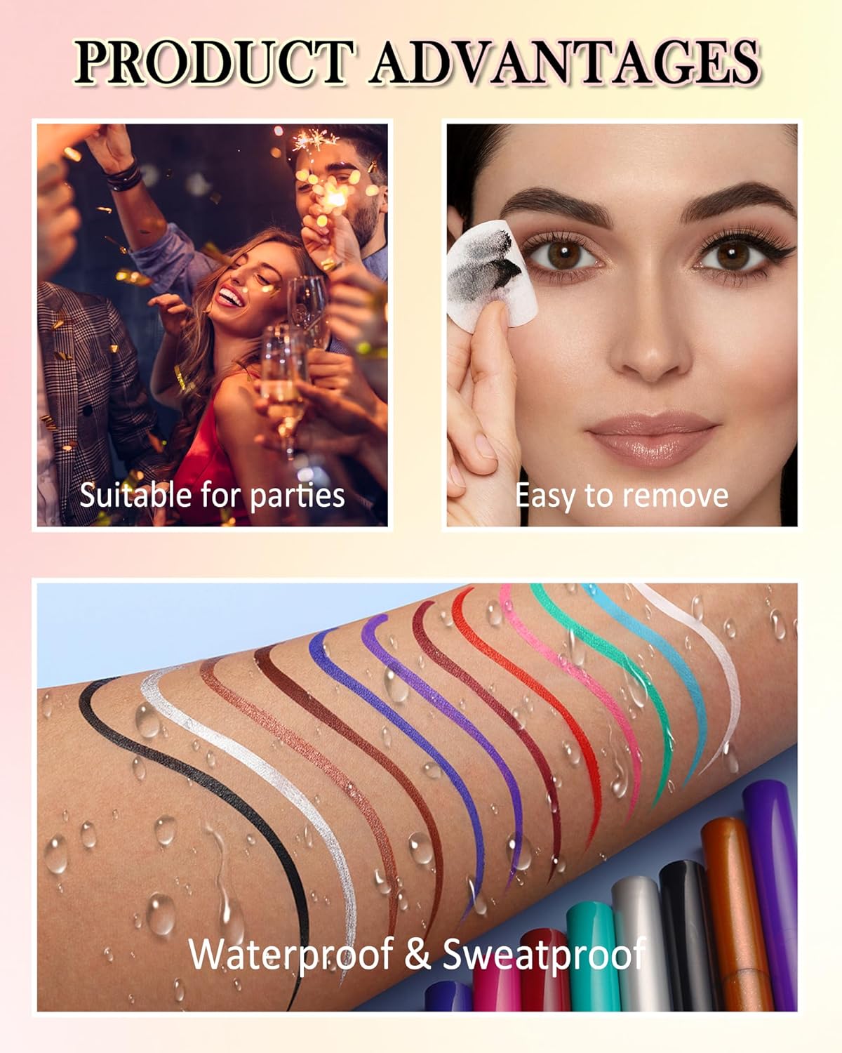 Red Matte Liquid Eyeliner Pencil, Colorful High Pigmented Waterline Eye liner Waterproof Pen, Bright Colored Smudgeproof Long Lasting Eyeliner Pen Christmas Party Festival Makeup Gift for Women-05