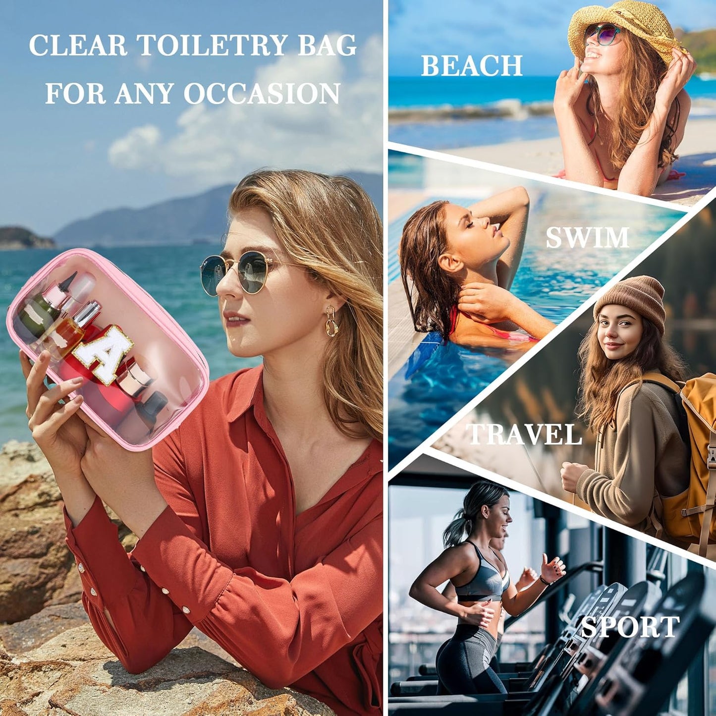 YOOLIFE Birthday Gifts Clear Makeup Bag Cosmetic Bag Pink Preppy Stuff Travel Accessories Makeup Pouch Birthday Gift for 4 5 6 7 8 9 10 11 12 Year Old Girls Graduation Teacher Gift K