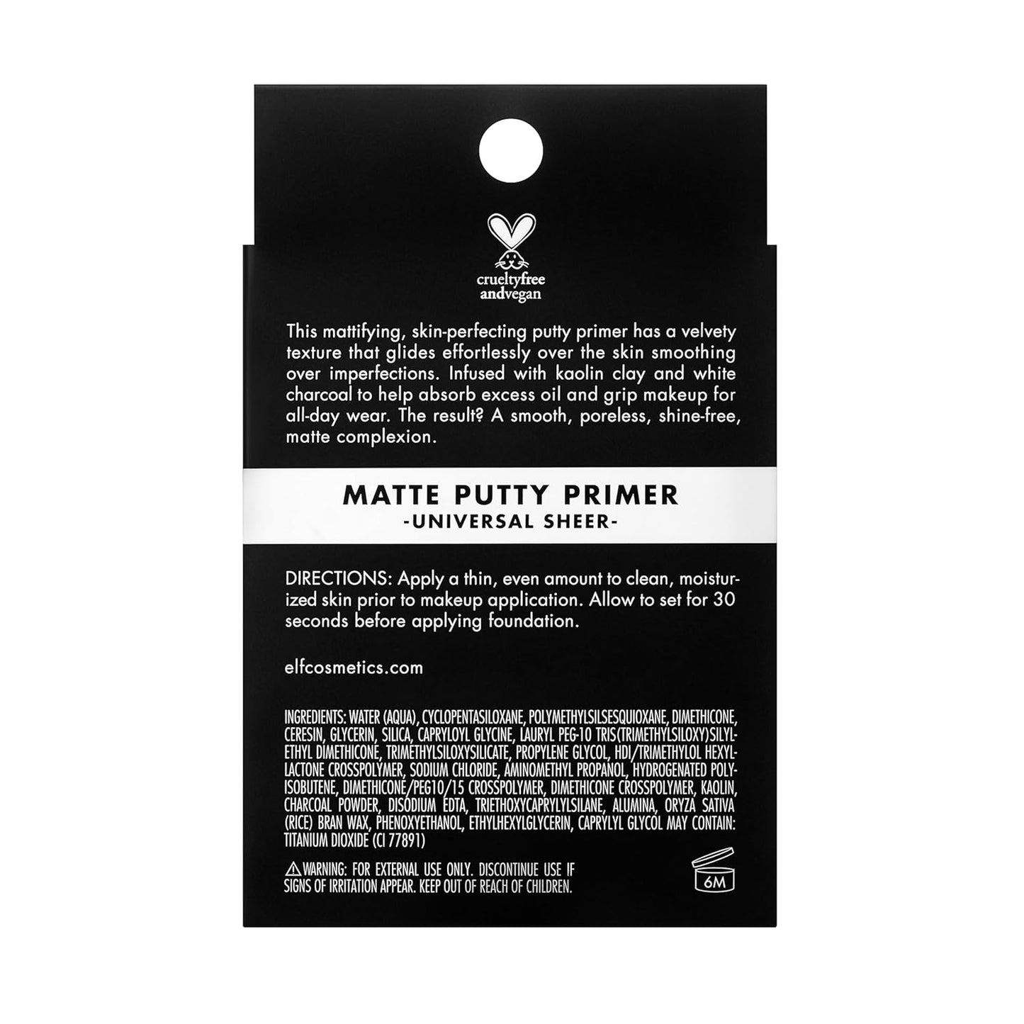 e.l.f. Matte Putty Primer, Skin Perfecting, Lightweight, Oil-free formula, Mattifies, Absorbs Excess Oil, Fills in Pores and Fine Lines, Soft, Matte Finish, All-Day Wear, 0.74 Oz