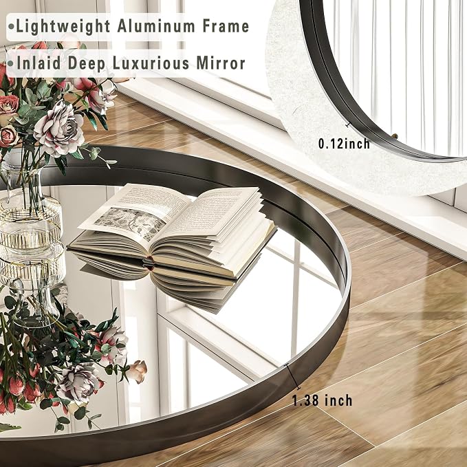 24 inch Round Bathroom Mirror, Wall Mounted Circle Mirror - Image 4