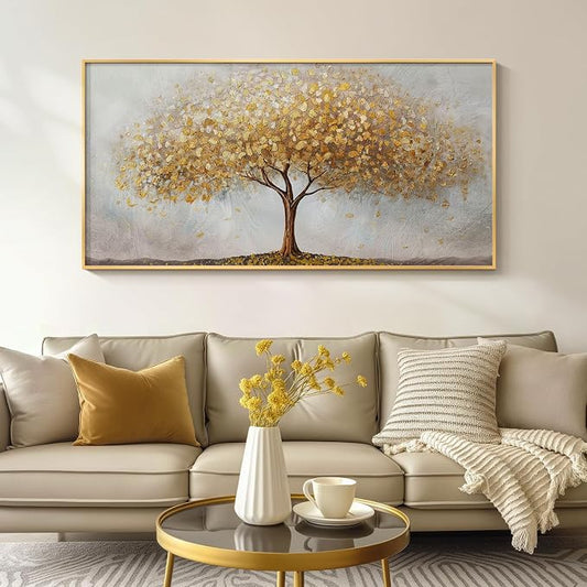 Large Framed Tree of Life Gold Wall Art, Large Canvas Prints Paintings Artwork by Cuspin