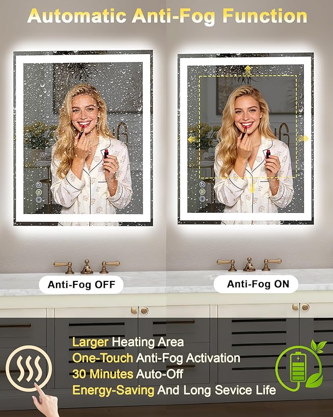 48x32 LED Bathroom Mirror with Lights, Super Bright Front & Backlit Vanity - Image 4