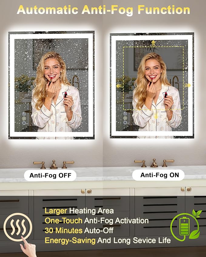 40x30 LED Bathroom Mirror with Lights, Super Bright Front & Backlit Vanity - Image 4
