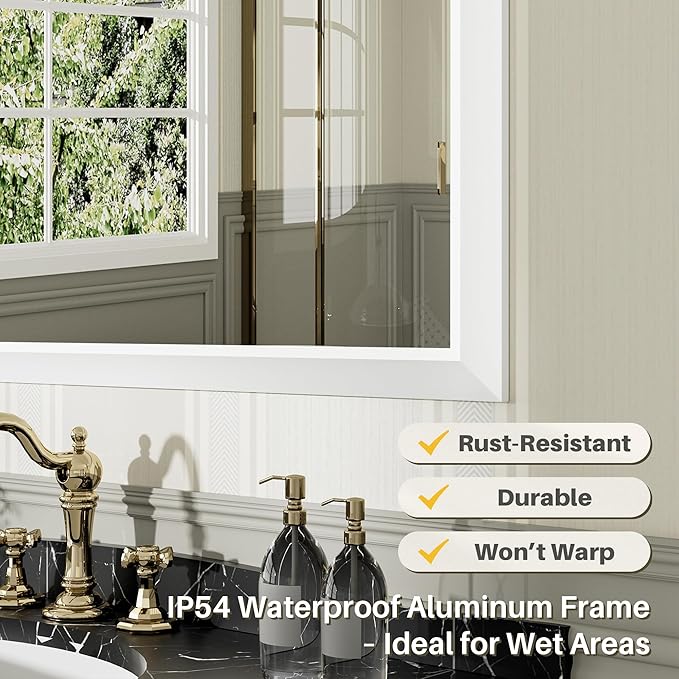 40x36 Inch White Bathroom Mirror - Image 3