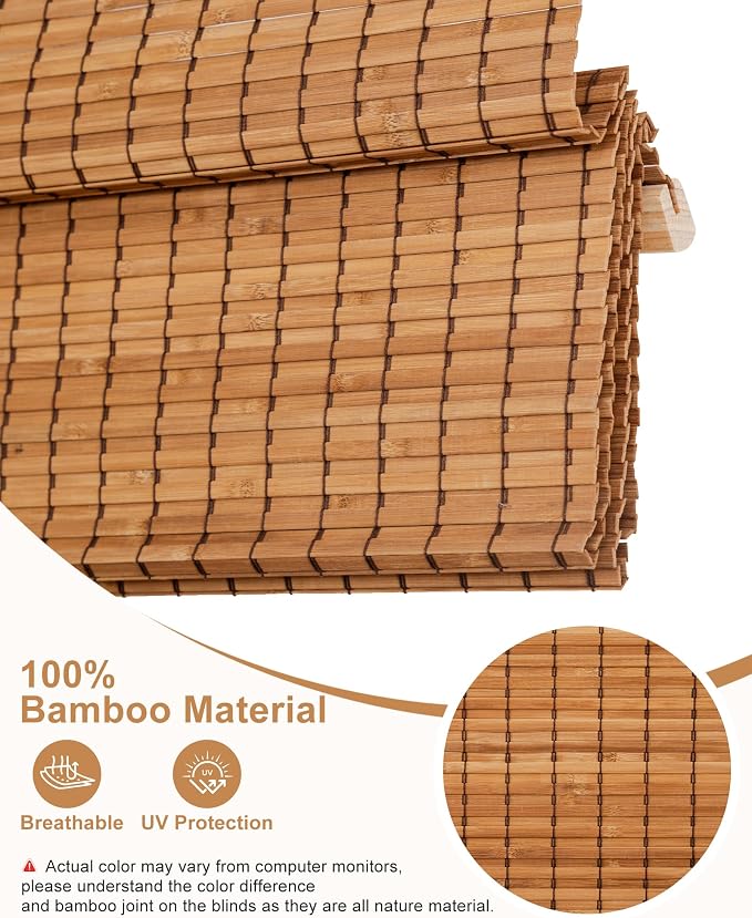 32''W X 72''H Cordless Bamboo Roman Shades - Image 5