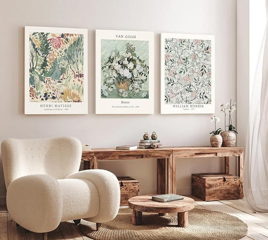 Induslyfe Large Framed Sage Green Vintage Wall Art Canvas Decor Set of 3 by Induslyfe
