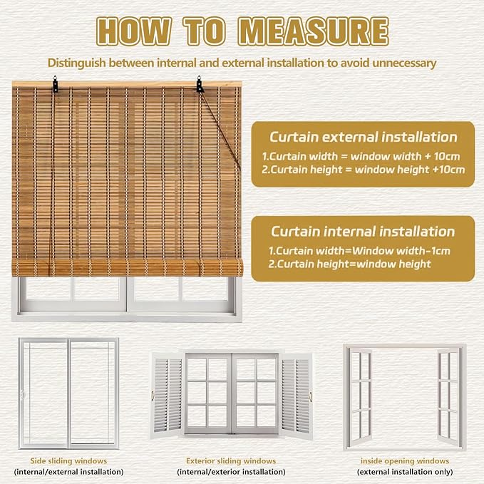 40x72 Inch Bamboo Blinds for Interior Windows, UV Protection Roman Bamboo - Image 7