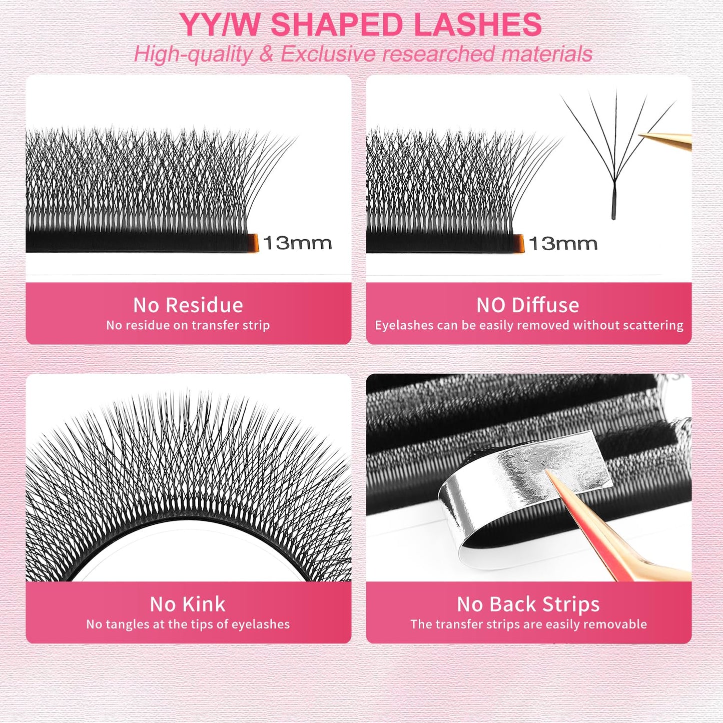 W Lash Extensions Supplies 5D Eyelash Extensions W Shape 0.07mm Thickness D Curl 14mm Premade Fans Easy Fan Lashes Volume Matte Black 12 Rows Crisscross Eye Lashes(W-5D-0.07-D,14mm)