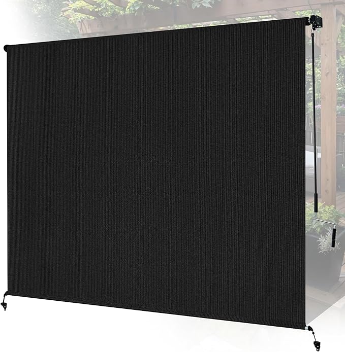 6'W x 8'H Black Patio Shades Roll up Outdoor Roller Shade Crank Wand Blind by Unknown