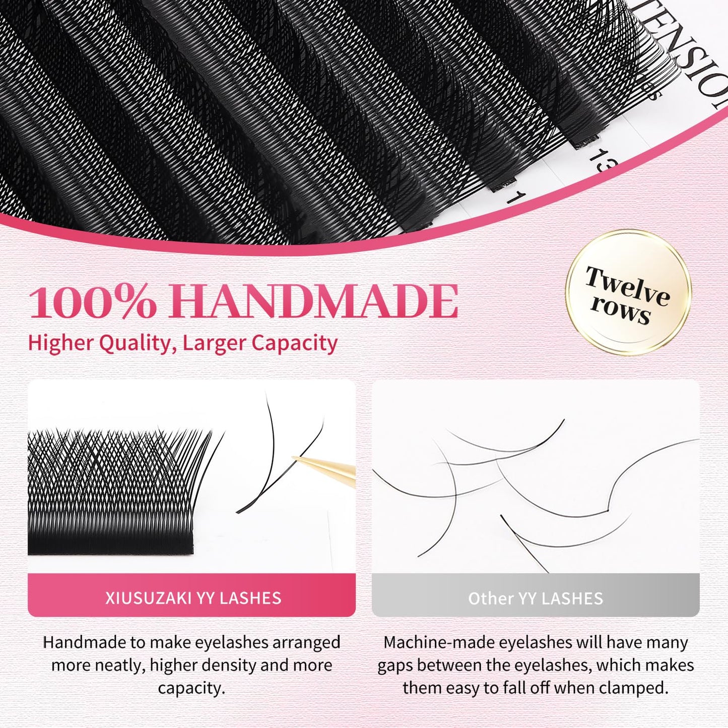 YY Lash Extensions Supplies Y Eyelash Extensions 0.07mm Thickness C Curl 11mm Premade Fans 4D Russian Volume Matte Black 12 Rows Crisscross Eye Lashes(YY-0.07-C,11mm)