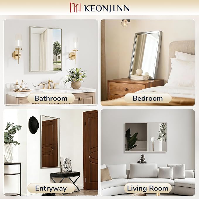 Keonjinn 24 x 30 Inch Brushed Nickel Bathroom Mirrors - Image 6