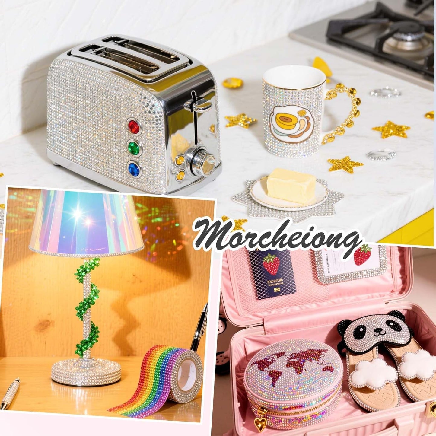 Morcheiong 17000Pcs Resin Rhinestones Yellow Flatback Crystals Diamond Includes Tweezers and Pickup Pen Suitable for Crafting DIY Nail Art Makeup Wedding Dress Clothing Mug