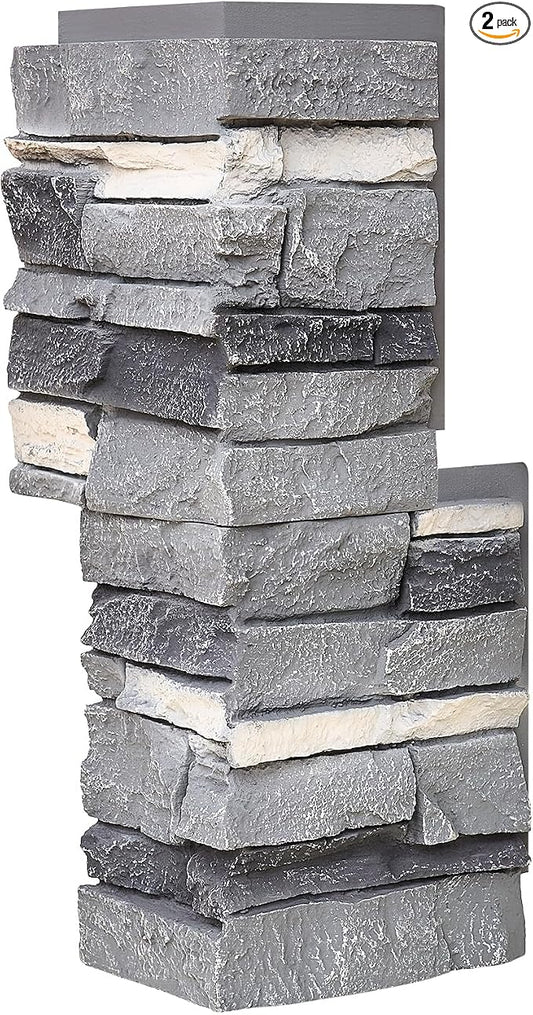 1.77 Inch Deep 3D Faux Stone Corner Panels Matching 2 Piece Set by Wallwell