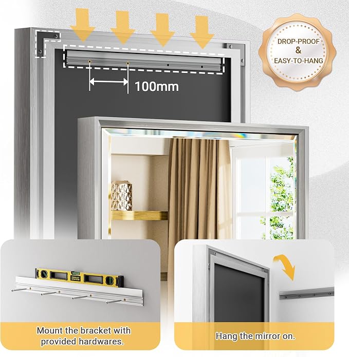 Silver Bathroom Mirror, 36x36 Inch Beveled Silver Square Mirror - Image 5