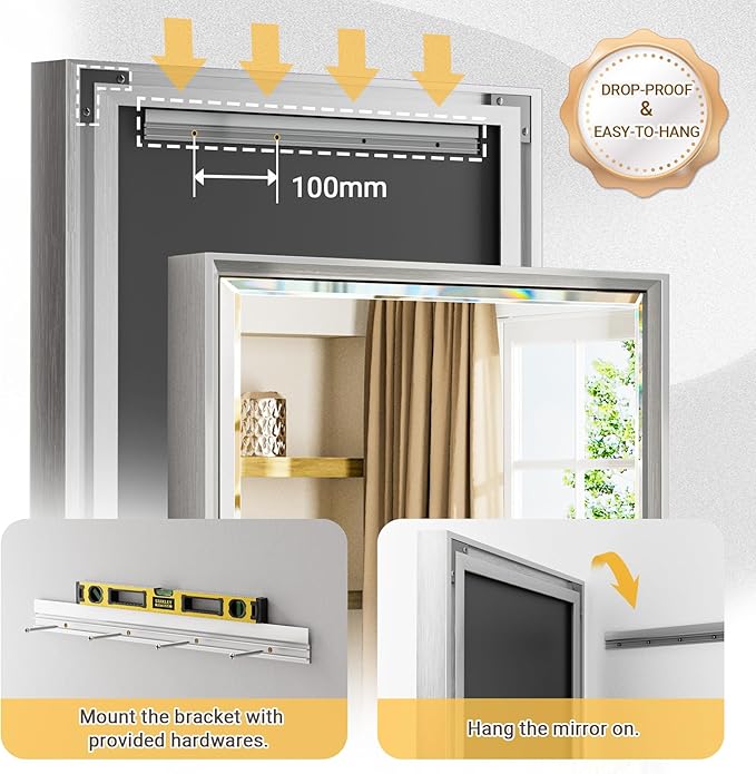 60'' x 36'' Large Beveled Silver Bathroom Vanity Mirror, Shatterproof Rectangle - Image 5