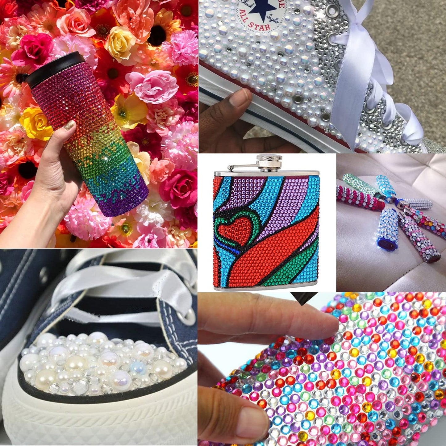 Flat Back Rhinestone+Half Round Pearl Kits Colorful Rhinestones+White AB+Beige AB Pearls With Picker Pencil And Tweezer For Home DIY And Professional Use