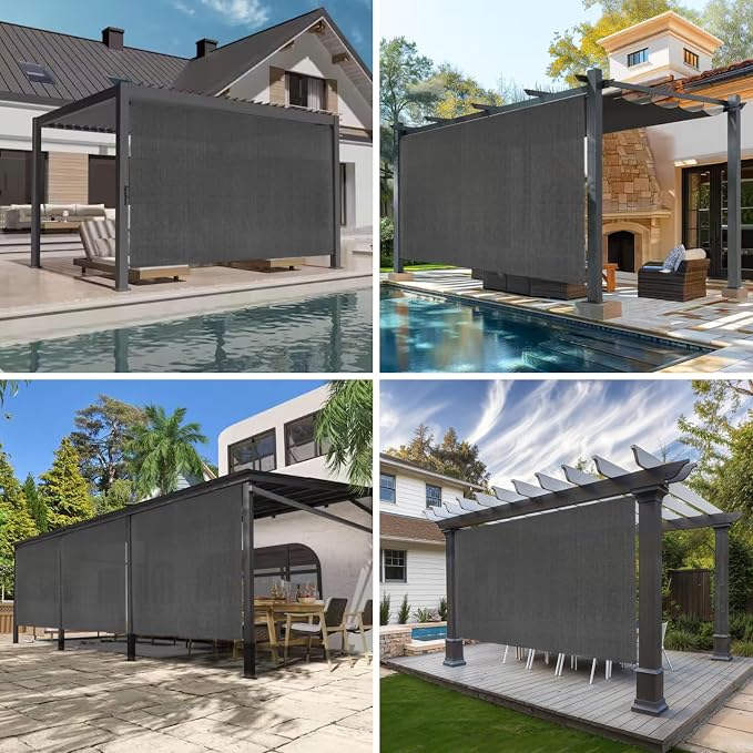 6'W x 8'H Gray Patio Shades Roll up Outdoor Roller Shade Crank Wand Blind - Image 5