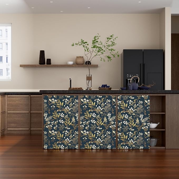 Dark Blue Leaf Wallpaper Peel and Stick Dark Blue Floral Wallpaper - Image 4
