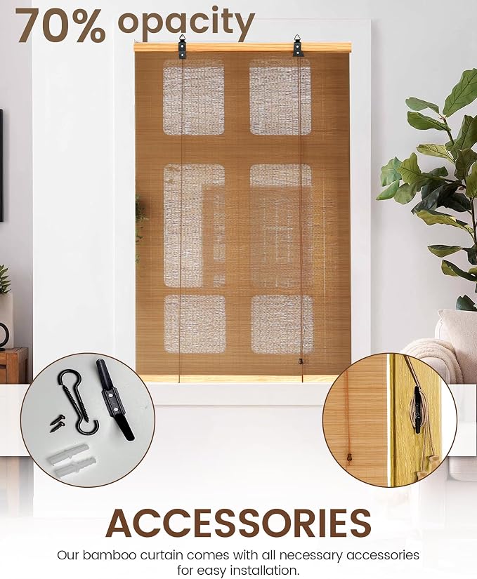 51" Wx72 H Bamboo Blinds Roller Shades - Image 4