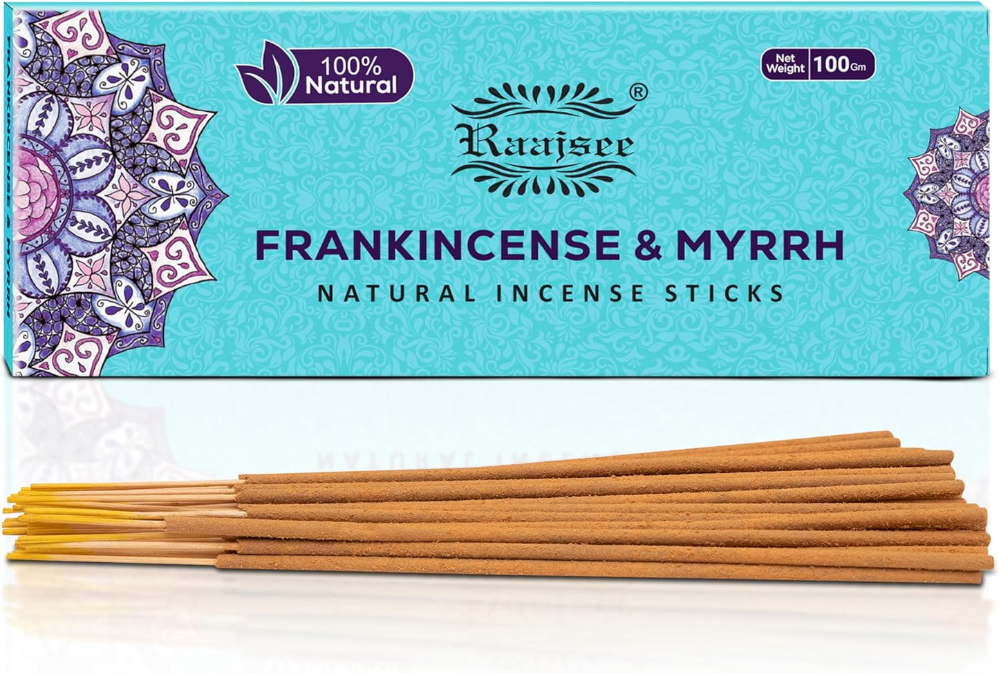 Raajsee Frankincense & Myrrh Incense Sticks, 100%-Natural Charcoal Free Organic Non Toxic Clean Burning Handmade Insence Sticks 100 gm Pack, Meditation Gifts – Spritual Cleansing