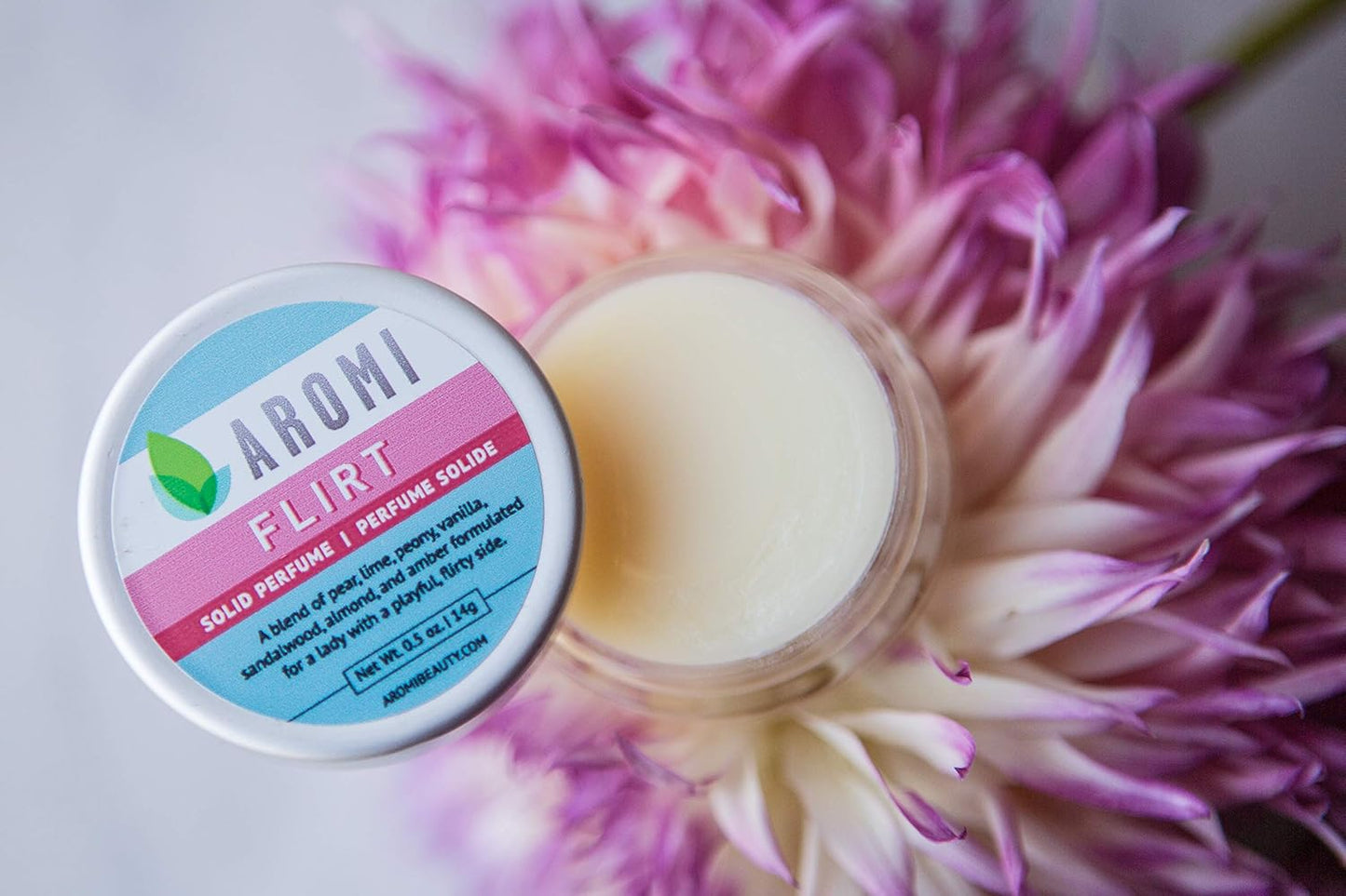 Aromi Flirt Solid Perfume | Floral, Woodsy Fragrance, Vegan, Cruelty-free, Almond, Peony, Vanilla Scent, Wax-Based, Women's Gift, Travel, Handmade (Flirt)