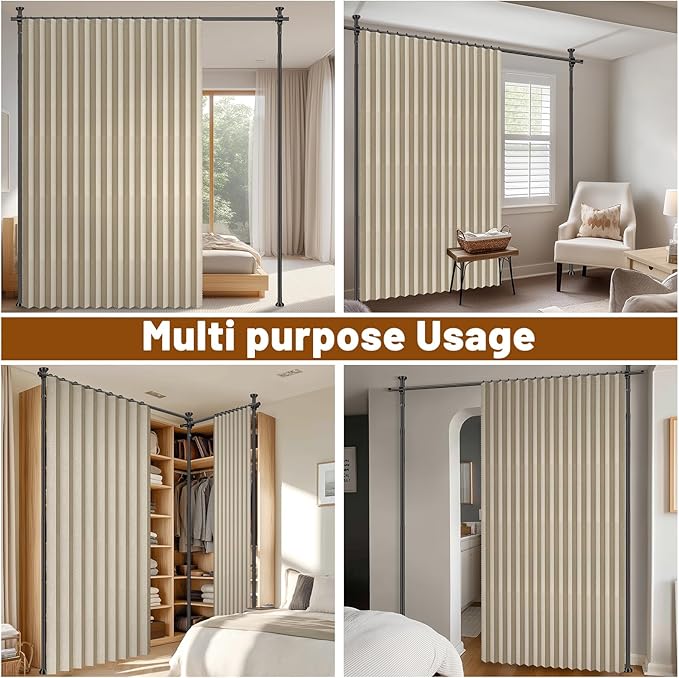 100% Blackout Room Divider Curtains Sets Beige W100 x L96 in, 2 Panels Curtain - Image 7