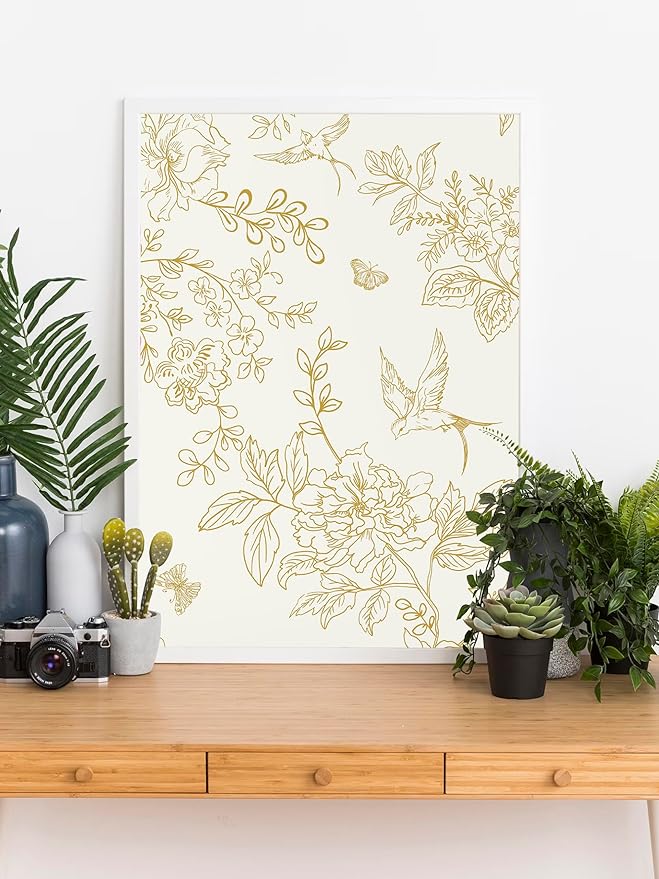 Froluya Cream White and Gold Floral Wallpaper Peel and Stick Wallpaper - Image 7