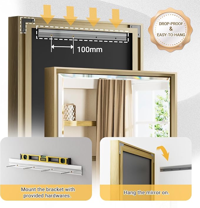 Gold Bathroom Mirror, 24x36 Brushed Gold Bathroom Mirror Beveled Edge, - Image 5