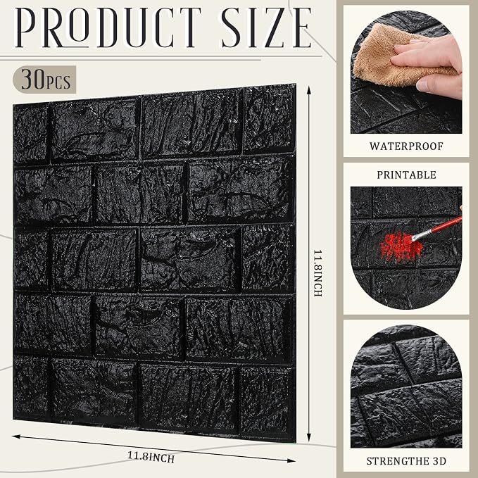 Tinlade 30 Pcs 28.81 Sq ft 3D Wall Panels Peel and Stick Foam Brick Wallpaper - Image 2
