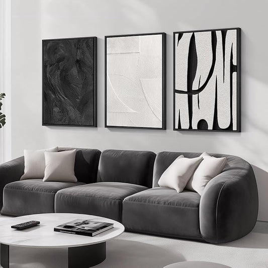 Large Framed Black and White Abstract Wall Art by Cuspin