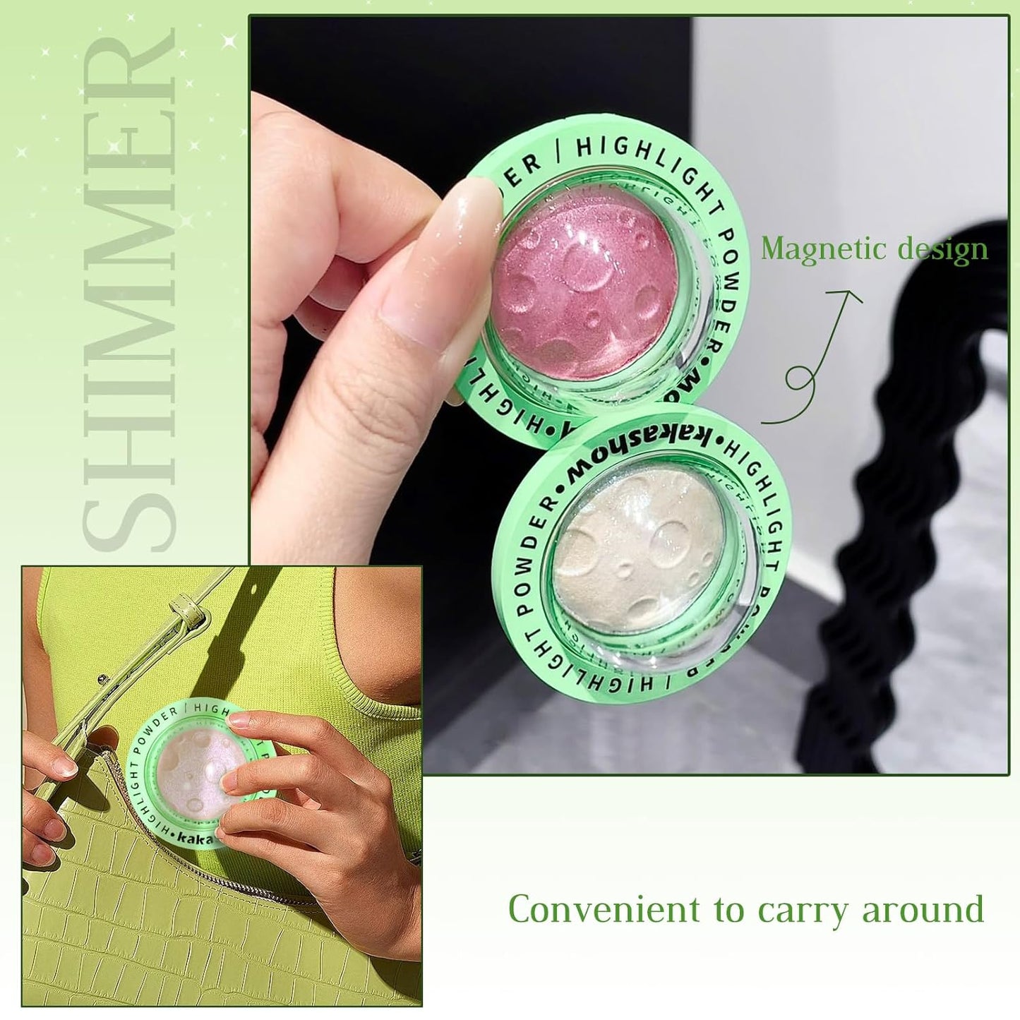 Highlighter Palette, Chameleon Face Shimmer Blush Makeup, Multichrome Glitter Holographic Iridescent Blue Sparkle, Rainbow Color Shifting Eyeshadow Cheek Contour Highlight Creamy Powder Pallet