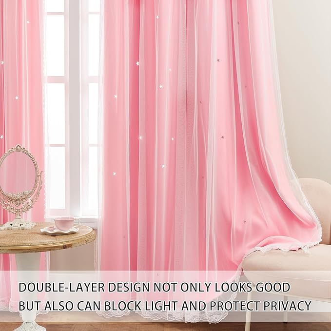 XiDi Pink Curtains for Bedroom, Girls Room Blackout Curtains, Kids Room - Image 3