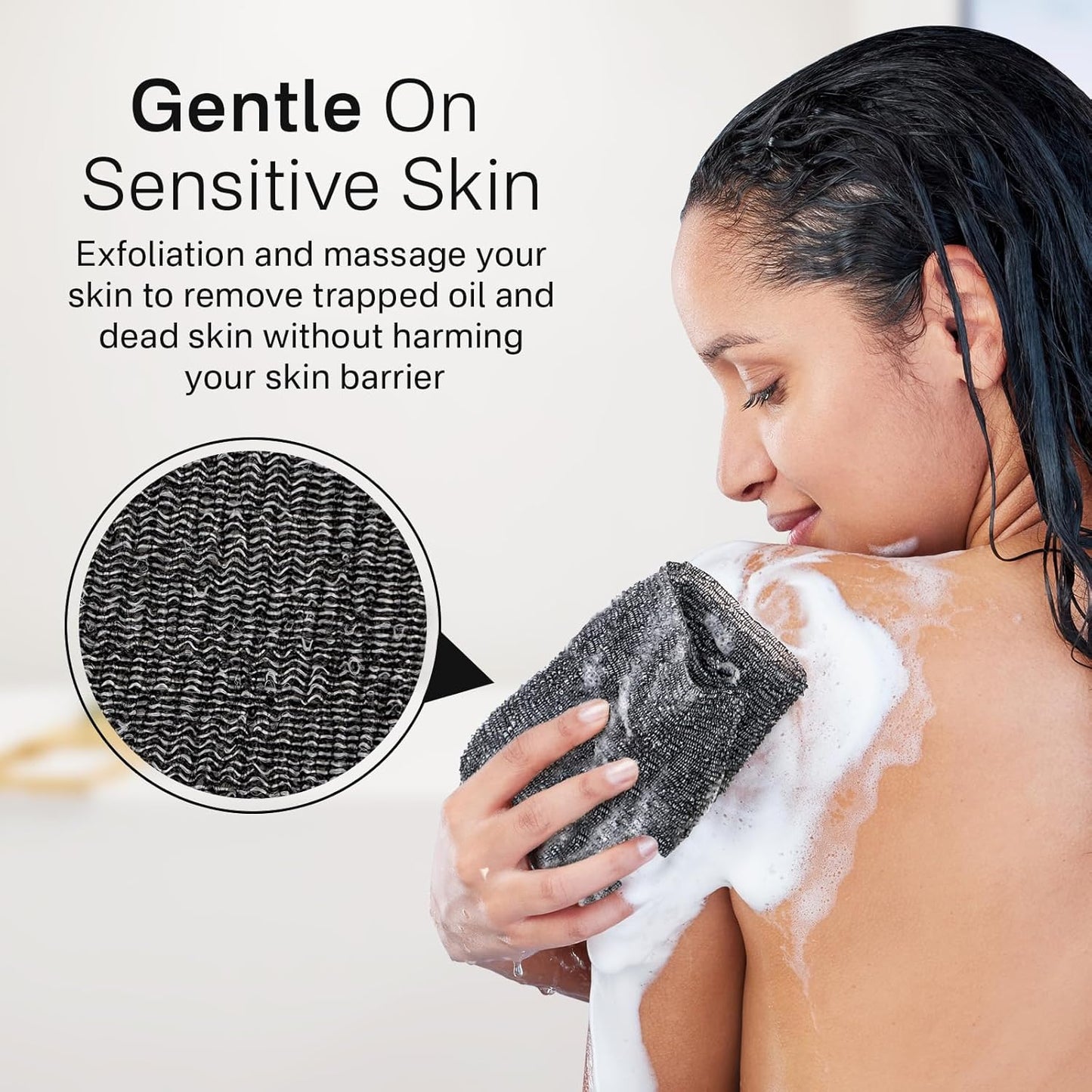 Yiclick Exfoliating Washcloth Towel [3 Pack], Japanese Exfoliating Bath Wash Cloth for Body Exfoliation, Korean Back Scrubber Washer for Shower, African Net Sponge Brush Loofah Exfoliator (Grey)