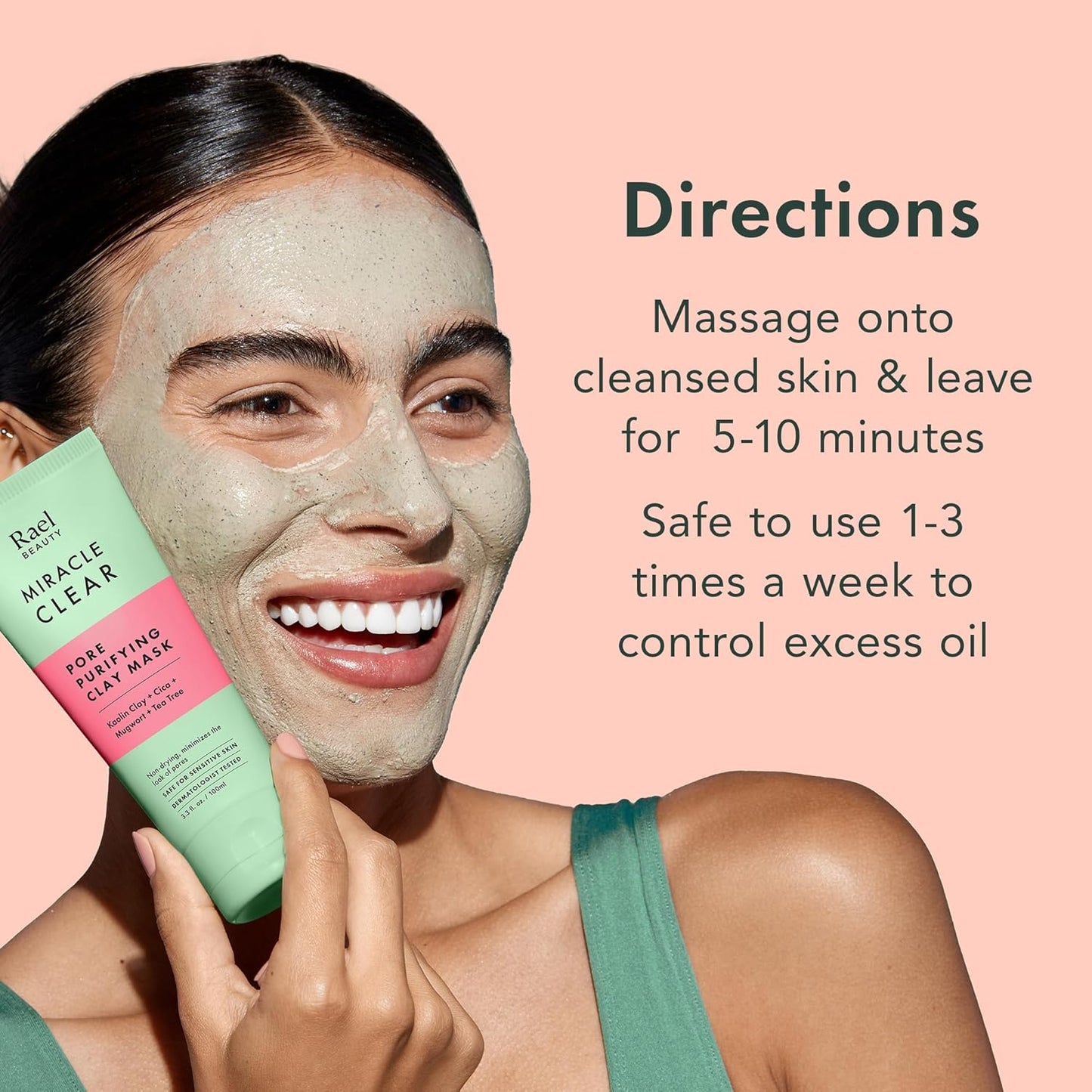 Rael Blackhead Remover, Miracle Clear Clay Mask, Exfoliating Face Wash, Pore Minimizer, Gentle and Hydrating, with Tea Tree, Vegan, Korean Skin Care (3.3 fl oz)