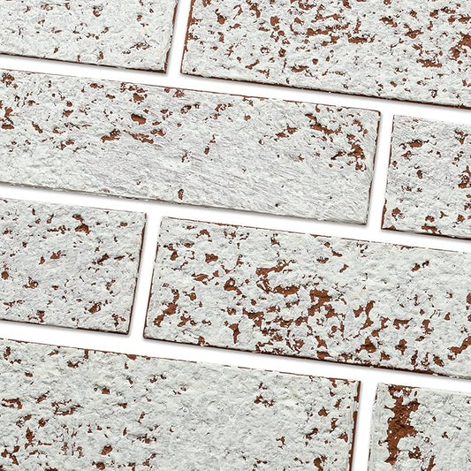 100 Whitewash Red Faux Brick Wall Tiles, 3D Thin Brick Veneers by TORURAL