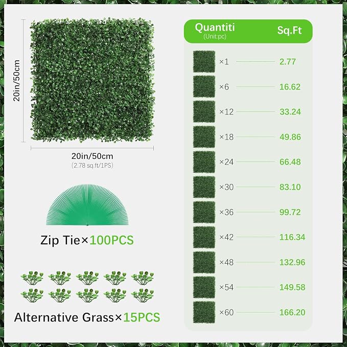 Luyue 12PCS 20”×20” Boxwood Panels, Artificial Grass Wall Panels Fake Greenery - Image 7