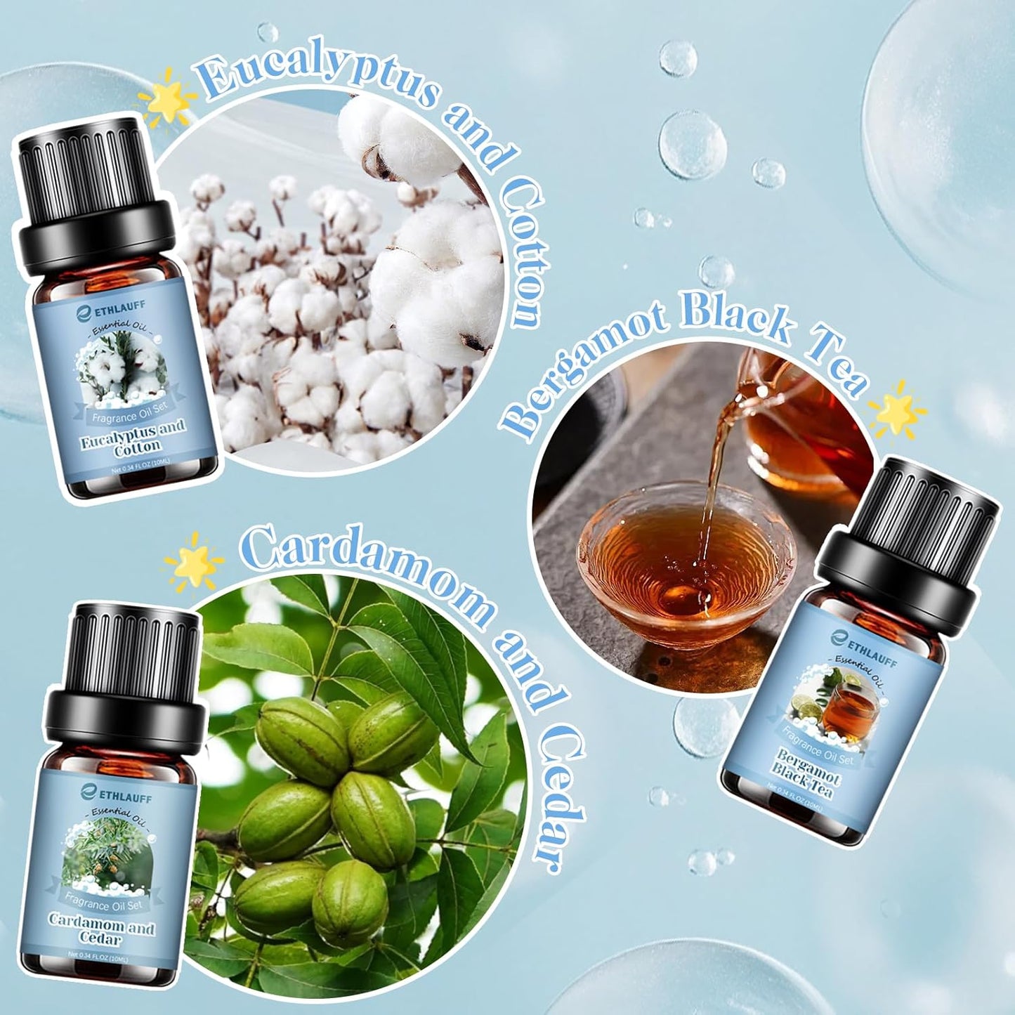 Clean Essential Oils Set, Laundry Collection Essential Oils Set, Pack of 6 Fragrance Oil for Diffuser for Home, Use with Wool Dryer Balls Scents - Fresh Linen, Clean Breeze, Eucalyptus and Cotton