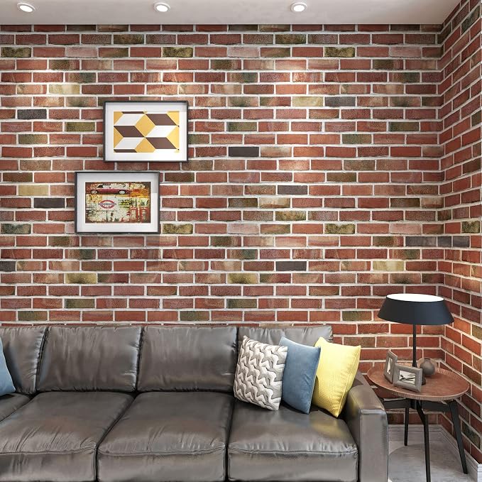 Art3d 20-Pack 105 Sq.Ft Faux Brick 3D Wall Panels Peel and Stick in Red Brown - Image 2