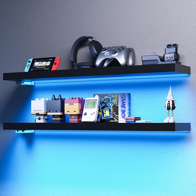 BAMEOS Floating Shelves with RGB LED, Hanging Wall Shelves by BAMEOS
