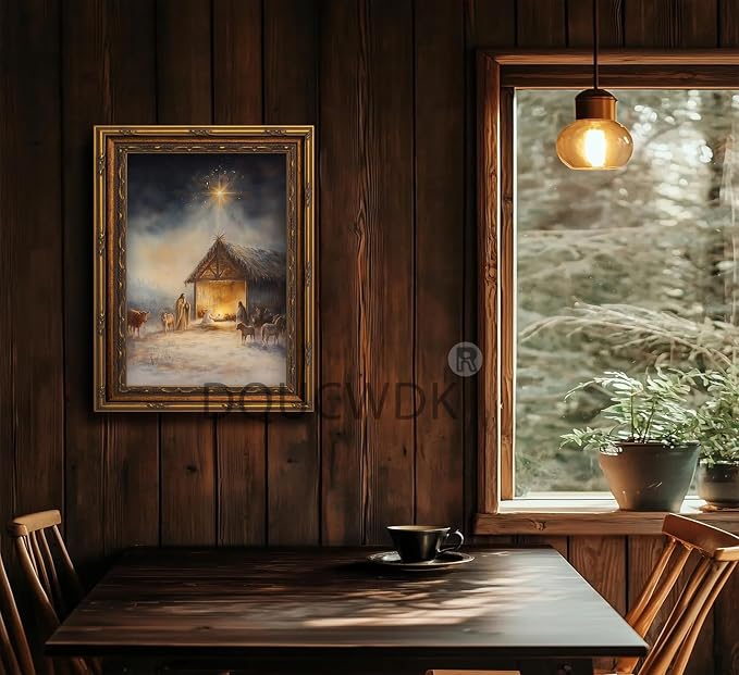 Vintage Nativity Scene Gold Framed Wall Art Birth of Jesus Christmas Christian - Image 8