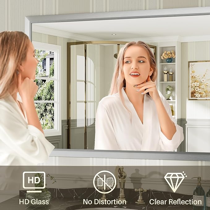 48x30 Inch Brushed Silver Bathroom Mirror - Image 5