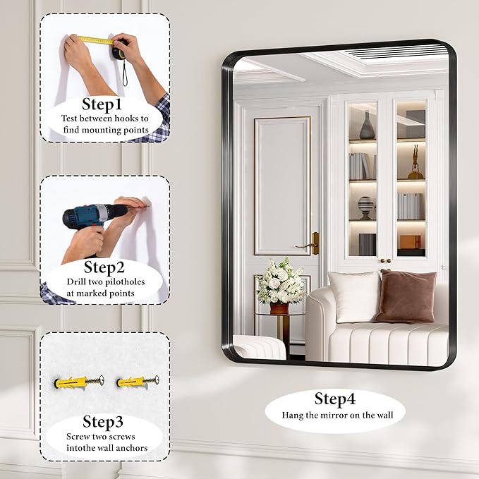 72 x 30 Inch Black Metal Framed Bathroom Mirror - Image 7